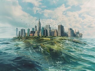 Witness the silent tide of rising sea levels, reshaping lives and landscapes, and pushing the boundaries of climate displacement and environmental refuge super realistic - obrazy, fototapety, plakaty