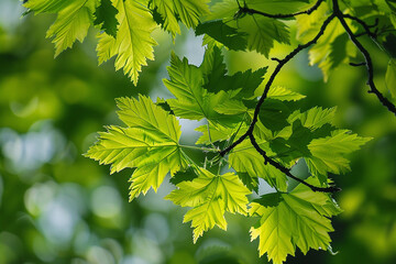 Vibrant Spring Leaves Background with Fresh Green Foliage Under Sunlight