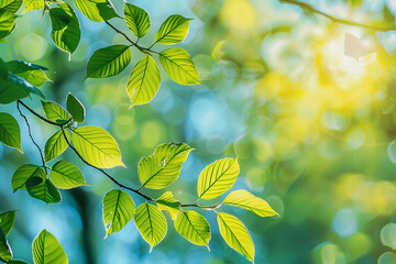 Vibrant Spring Leaves Background with Fresh Green Foliage Under Sunlight