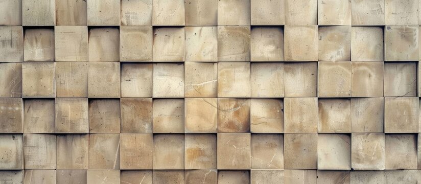 Abstract light brown decorative brick wall background with square texture design for web banners.