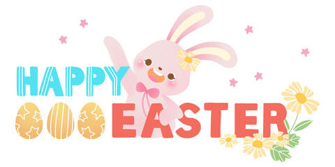 Easter fast with cuties bunny. Happy easter day. Religious symbols happy easter, easter eggs. Easter greetings. 
