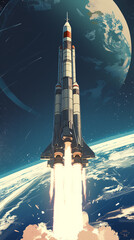 rocket launch illustration on earth