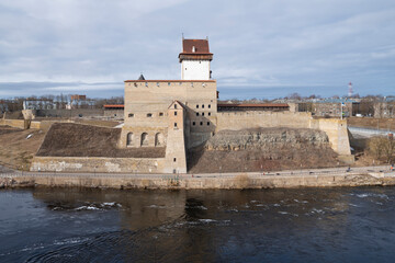 Medieval Hermann Castle on a sunny March day. Narva, Estonia