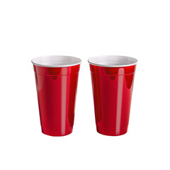 Two Red Cups on Table. Transparent PNG Background