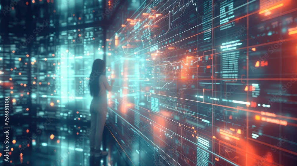 Aufkleber Big data analysis. illustration of a technology background, featuring a big data concept with binary computer code. Generative AI.