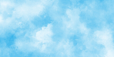 Hand painted watercolor shades sky clouds, Bright blue cloudy sky vector illustration, Abstract shinny winter seasonal natural cloudy blue sky background.
