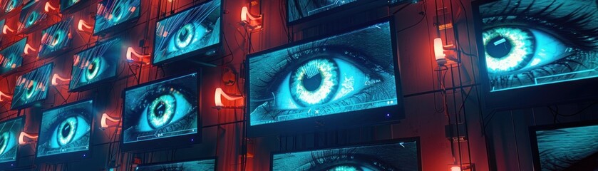 Witness the creeping expansion of mass surveillance, as privacy erosion accelerates, ushering in a Big Brother society amidst debates on security and liberty octane render - obrazy, fototapety, plakaty