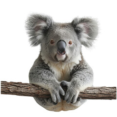 Stuffed Koala Sitting on Branch. Transparent PNG Background