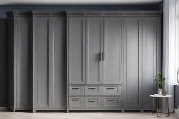 Grey wardrobe in modern bedroom