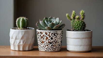 different mixed cactus and succulents types of small mini plant in modern ceramic nordic vase