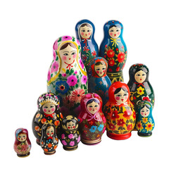 Group of Colorful Nesting Dolls Sitting Together. Transparent PNG Background