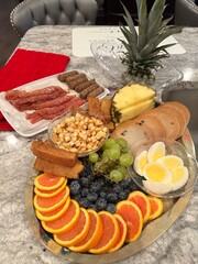 Charcuterie tray breakfast food on the table
