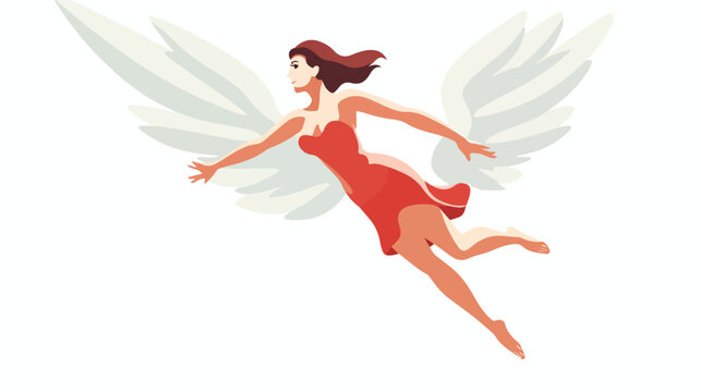 Vector illustration of flying angel or cupid .. flat