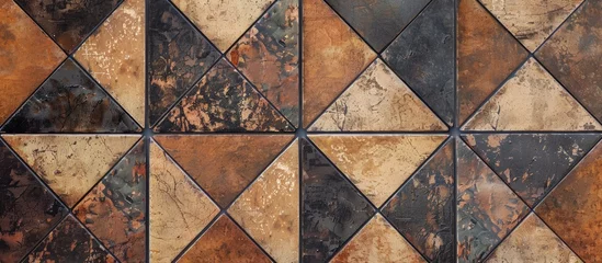 Tuinposter Portugese tegeltjes Ceramic tile design with brown square geometric cross pattern