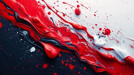 dramatic red and white colors splashed across the surface, creating a sense of movement and passion
