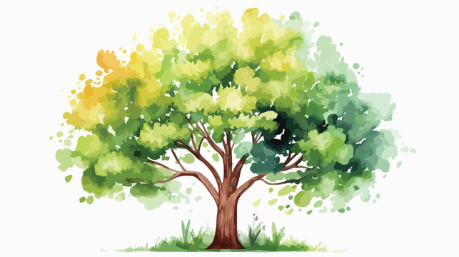 Watercolor and digital tree flat vector isolated on