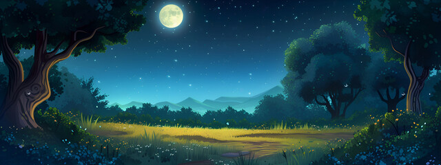 Obraz na płótnie Canvas Moonsoon night cartoon background