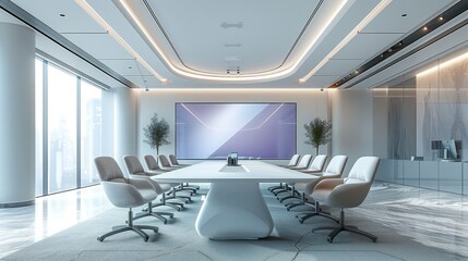Fototapeta na wymiar 3D rendering of an office conference room with a modern design. big LED screens. Generative AI.