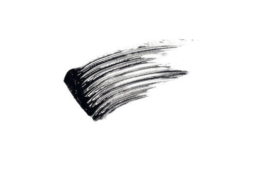 swatch, mascara brushstroke smear isolated on white background flat lay black mascara texture