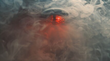 Fire detector engulfs in a haze of smoke signaling potential danger - obrazy, fototapety, plakaty