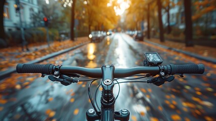 Cycling through autumn leaves with smart bike navigation system