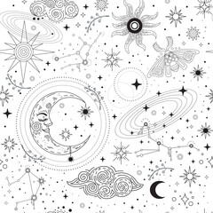 Star constellation moon and moth seamless pattern © alinart