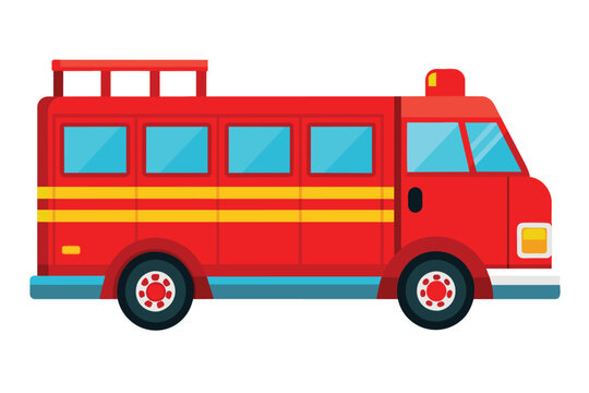 Red fire truck, clear flat vector illustration artwork 