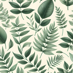 seamless pattern with green leaves, pattern, seamless, wallpaper,leaf, nature, plant, illustration, Ai generated 