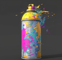 Fototapeta premium A symphony of colors: vibrant and artistic splashes of paint on a spray paint can, capturing the essence of creative expression