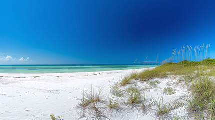 Beach and beautiful tropical sea. Panoramic picture, summer landscape, place for logo, text, banner concept, copy space