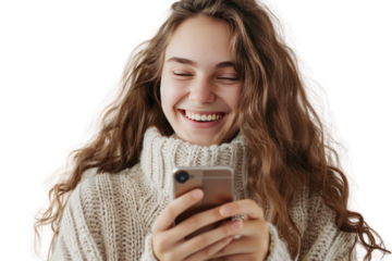 Smiling woman holding mobile phone