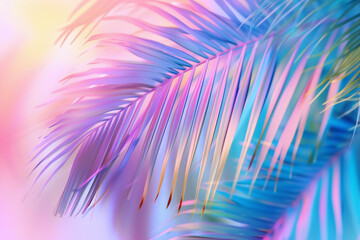 Tropical and palm leaves in vibrant bold gradient holographic colors. Concept art. Minimal...