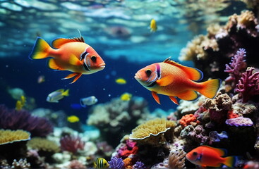 Fototapeta na wymiar Underwater world , marine life, tropical coral reef with fish.