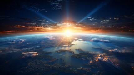 The earth from space and the rising sun