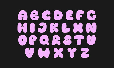 Cute groovy alphabet in retro style. Pink bubble typeface font. Vector outline illustration
