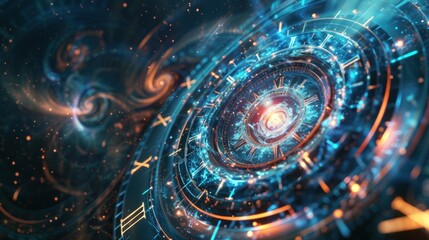 Futuristic Time machine diagram with space background AI generated image