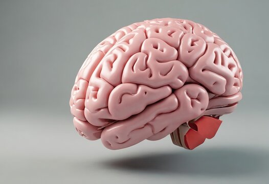 Close up of model of human brain on gray background. Study of anatomy in science and medicine. Ai generation