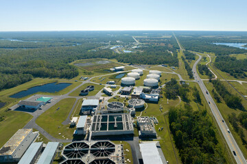 Modern water cleaning facility at urban wastewater treatment plant. Purification process of...