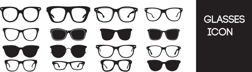 Set of Glasses icon simple isolated symbol black Vector