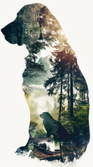 Double Exposure Basset Hound Silhouette and Park Scenery Watercolor Art Gen AI