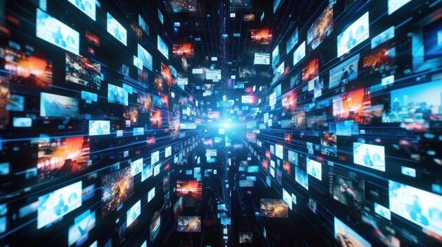 Information media social networking technology with hundreds of screens AI generated image