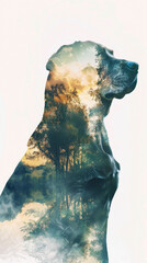 Double Exposure of Beagle Silhouette and Park Watercolor Art Gen AI