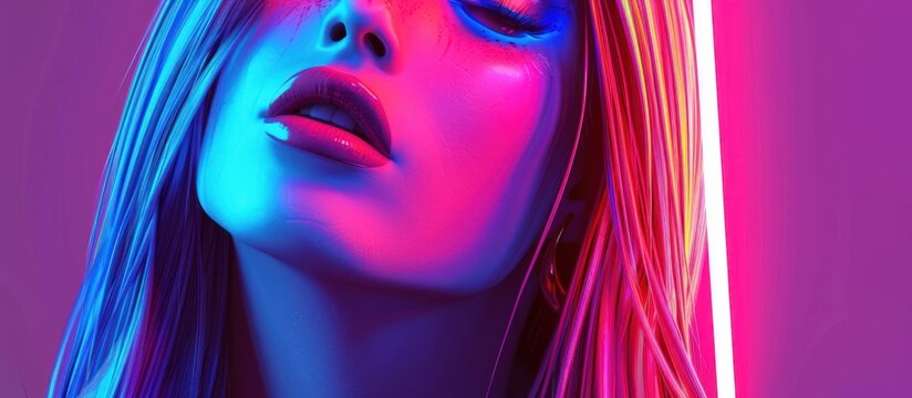 Stylish woman with colorful hair neon cyberpunk black background AI generated image