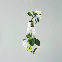 A plant blooming in a lightbulb. Ecofriendly,earth day, generative ai