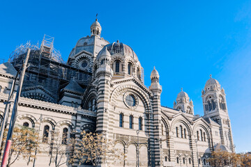 Fototapeta na wymiar View of Marseille Cathedral of Saint Mary Major on sunny day, Marseille, France. High quality photo