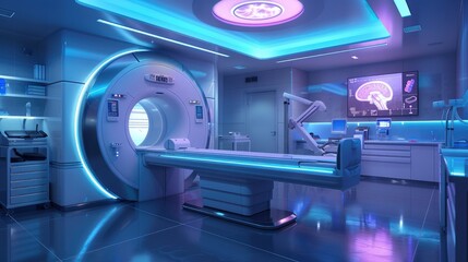 Cutting Edge Clinical Diagnostic Room with Illuminated MRI - obrazy, fototapety, plakaty