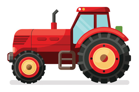 Red tractor, clear flat vector, illustration artwork
