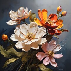 Flowers painting generative illustration oil painting colourful flowers