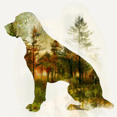 Bloodhound Silhouette in Park Double Exposure Gen AI