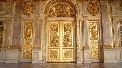 Versailles, France, Europe Palace of Versailles. Beautiful gilded baroque doors. 